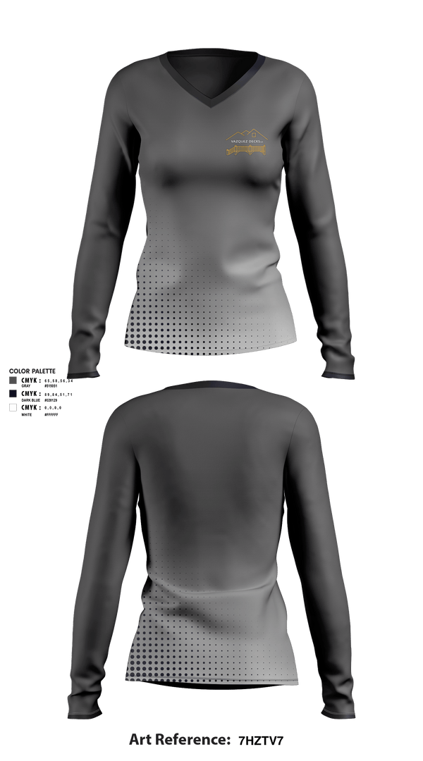 Women's Long Sleeve Vneck Shirt, Vazquez Decks LLC, , Teamtime, Team time, sublimation, custom sports apparel, team uniforms, spirit wear, spiritwear, sports uniforms, custom shirts, team store, custom team store, fundraiser sports, apparel fundraiser