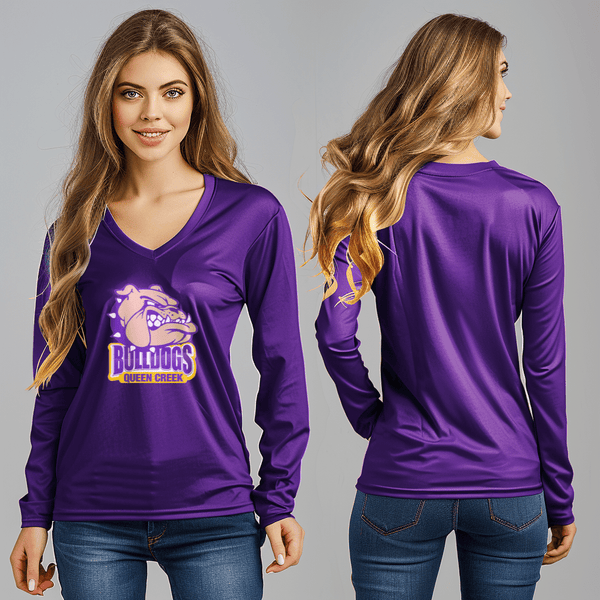 Women's Long Sleeve Vneck Shirt, Queen Creek, Women's Basketball, Teamtime, Team time, sublimation, custom sports apparel, team uniforms, spirit wear, spiritwear, sports uniforms, custom shirts, team store, custom team store, fundraiser sports, apparel fundraiser