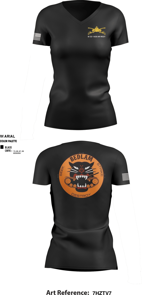 Women's Short Sleeve Vneck Shirt, HHC 1-635TH AR, National Guard, Teamtime, Team time, sublimation, custom sports apparel, team uniforms, spirit wear, spiritwear, sports uniforms, custom shirts, team store, custom team store, fundraiser sports, apparel fundraiser