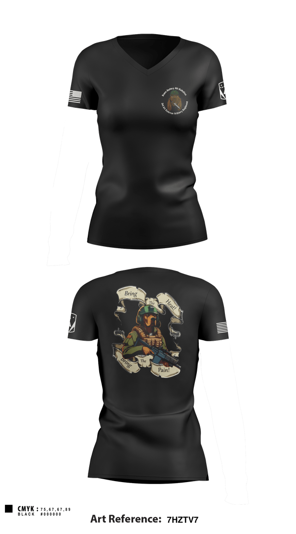 Women's Short Sleeve Vneck Shirt, Bravo Battery, 4th Battalion, 3rd Air Defense Artillery Regiment, Army, Teamtime, Team time, sublimation, custom sports apparel, team uniforms, spirit wear, spiritwear, sports uniforms, custom shirts, team store, custom team store, fundraiser sports, apparel fundraiser