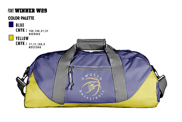Duffle Bag, Owosso High School Basketball, Men's Basketball, Teamtime, Team time, sublimation, custom sports apparel, team uniforms, spirit wear, spiritwear, sports uniforms, custom shirts, team store, custom team store, fundraiser sports, apparel fundraiser