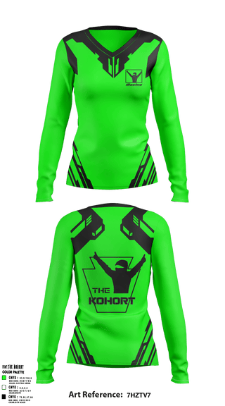 Women's Long Sleeve Vneck Shirt, The Kohort, E-Sports, Teamtime, Team time, sublimation, custom sports apparel, team uniforms, spirit wear, spiritwear, sports uniforms, custom shirts, team store, custom team store, fundraiser sports, apparel fundraiser