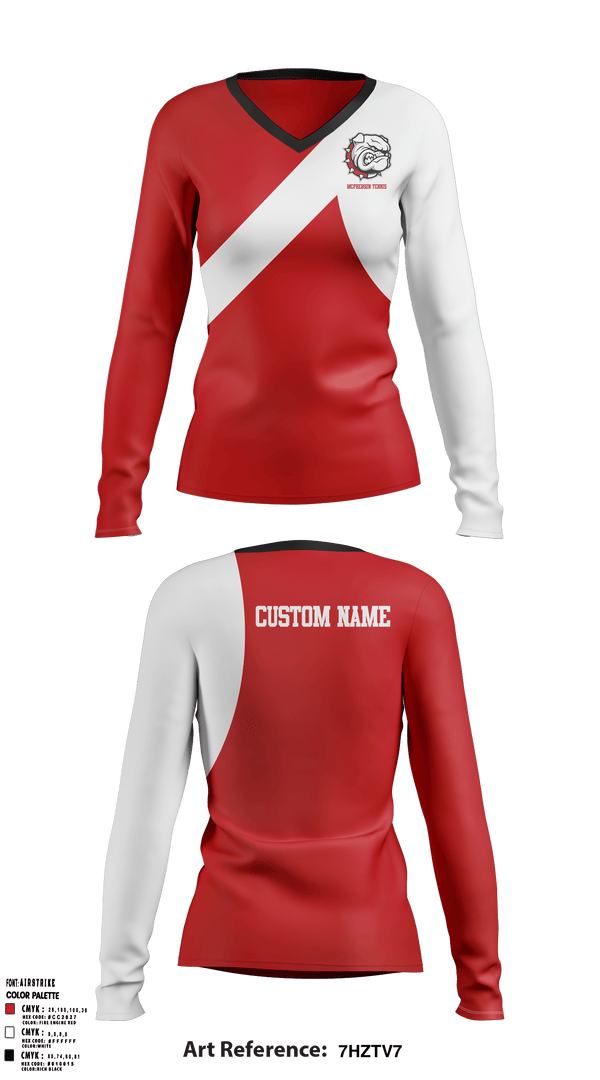 Women's Long Sleeve Vneck Shirt, Mcpherson College, Spirit Store, Teamtime, Team time, sublimation, custom sports apparel, team uniforms, spirit wear, spiritwear, sports uniforms, custom shirts, team store, custom team store, fundraiser sports, apparel fundraiser