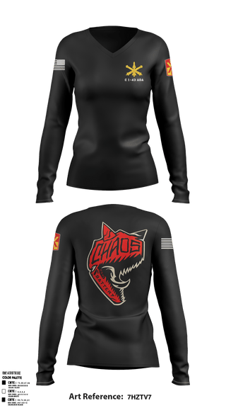 Women's Long Sleeve Vneck Shirt, C 1-43 ADA, Army, Teamtime, Team time, sublimation, custom sports apparel, team uniforms, spirit wear, spiritwear, sports uniforms, custom shirts, team store, custom team store, fundraiser sports, apparel fundraiser