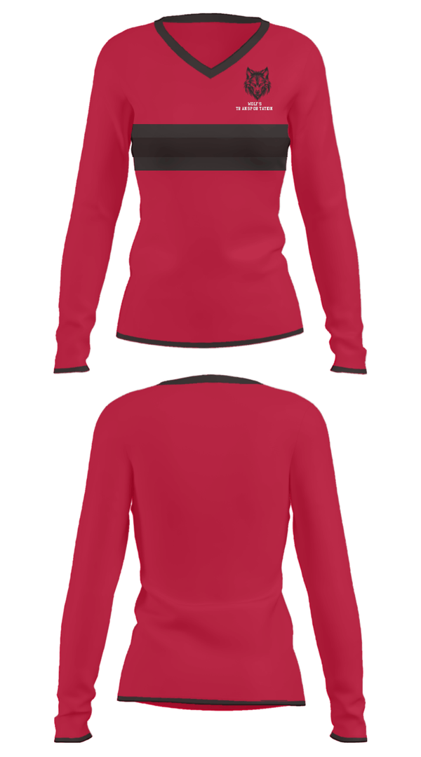 Women's Long Sleeve Vneck Shirt, Wolf’s Transportation, , Teamtime, Team time, sublimation, custom sports apparel, team uniforms, spirit wear, spiritwear, sports uniforms, custom shirts, team store, custom team store, fundraiser sports, apparel fundraiser