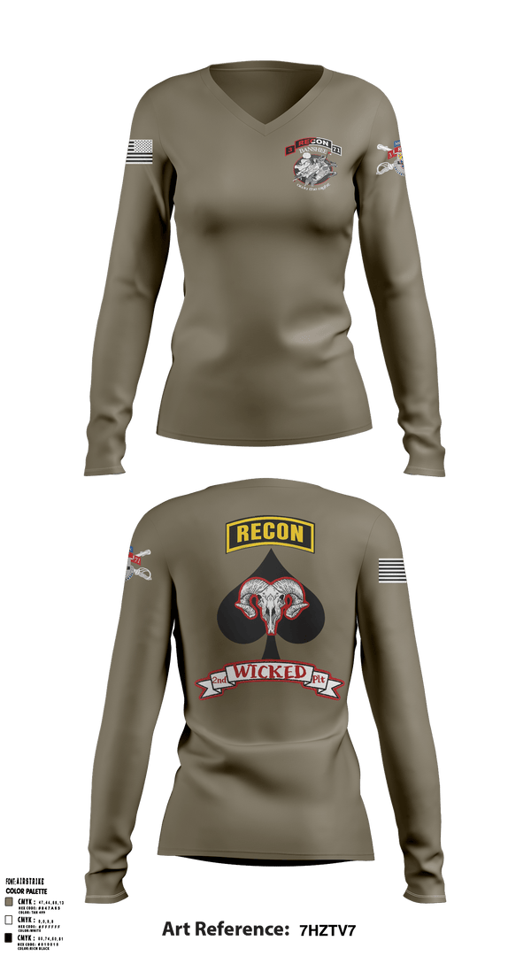 Women's Long Sleeve Vneck Shirt, B TRP, 3-71 CAV, Army, Teamtime, Team time, sublimation, custom sports apparel, team uniforms, spirit wear, spiritwear, sports uniforms, custom shirts, team store, custom team store, fundraiser sports, apparel fundraiser
