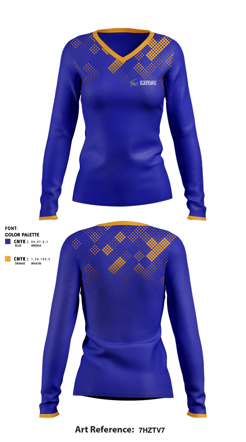 Women's Long Sleeve Vneck Shirt, Gautier Middle School Gators, Spirit Store, Teamtime, Team time, sublimation, custom sports apparel, team uniforms, spirit wear, spiritwear, sports uniforms, custom shirts, team store, custom team store, fundraiser sports, apparel fundraiser