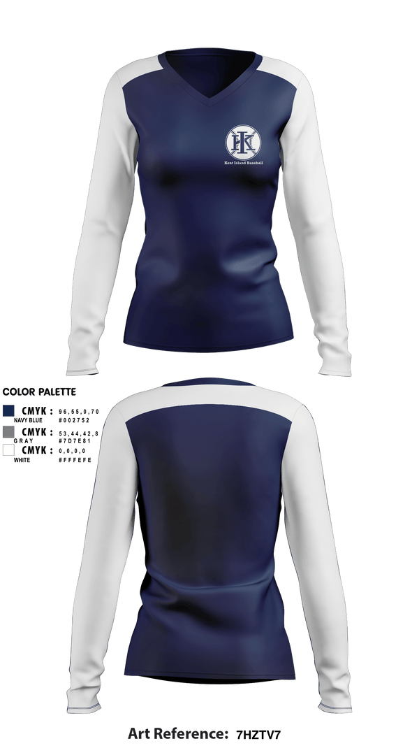 Women's Long Sleeve Vneck Shirt, Kent Island Baseball, Baseball, Teamtime, Team time, sublimation, custom sports apparel, team uniforms, spirit wear, spiritwear, sports uniforms, custom shirts, team store, custom team store, fundraiser sports, apparel fundraiser
