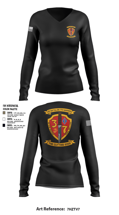 3rd Battalion 7th Marines 15959701 Women's Long Sleeve V-neck Shirt - 3