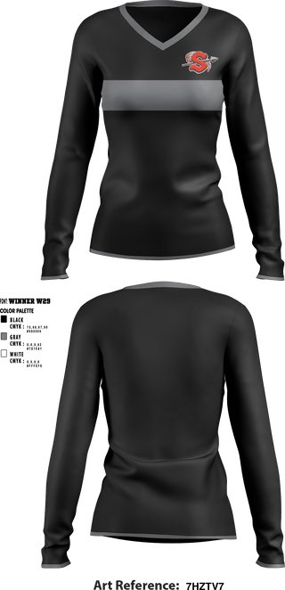Women's Long Sleeve Vneck Shirt, Sandwich High School, Spirit Store, Teamtime, Team time, sublimation, custom sports apparel, team uniforms, spirit wear, spiritwear, sports uniforms, custom shirts, team store, custom team store, fundraiser sports, apparel fundraiser