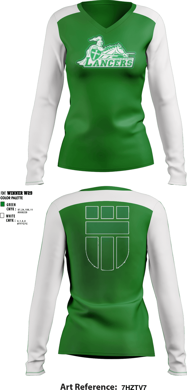 Women's Long Sleeve Vneck Shirt, Wisconsin Lutheran Middle School, Spirit Store, Teamtime, Team time, sublimation, custom sports apparel, team uniforms, spirit wear, spiritwear, sports uniforms, custom shirts, team store, custom team store, fundraiser sports, apparel fundraiser