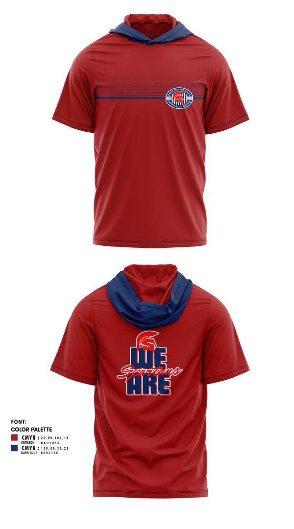Short Sleeve Performance Shirt with hood, Deerfield Spartans, Cross Country, Teamtime, Team time, sublimation, custom sports apparel, team uniforms, spirit wear, spiritwear, sports uniforms, custom shirts, team store, custom team store, fundraiser sports, apparel fundraiser