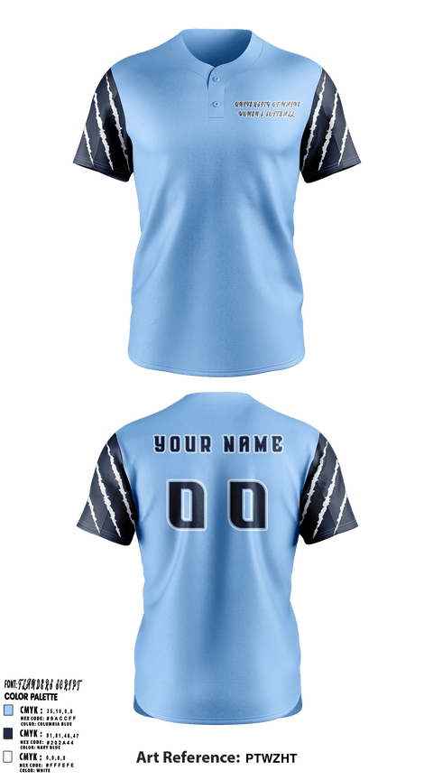 Two Button Softball Jersey, University of Maine Softball, Softball, Teamtime, Team time, sublimation, custom sports apparel, team uniforms, spirit wear, spiritwear, sports uniforms, custom shirts, team store, custom team store, fundraiser sports, apparel fundraiser