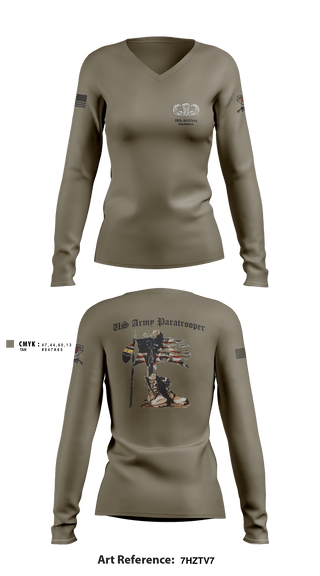 Women's Long Sleeve Vneck Shirt, 18th FA BDE Airborne, Army, Teamtime, Team time, sublimation, custom sports apparel, team uniforms, spirit wear, spiritwear, sports uniforms, custom shirts, team store, custom team store, fundraiser sports, apparel fundraiser