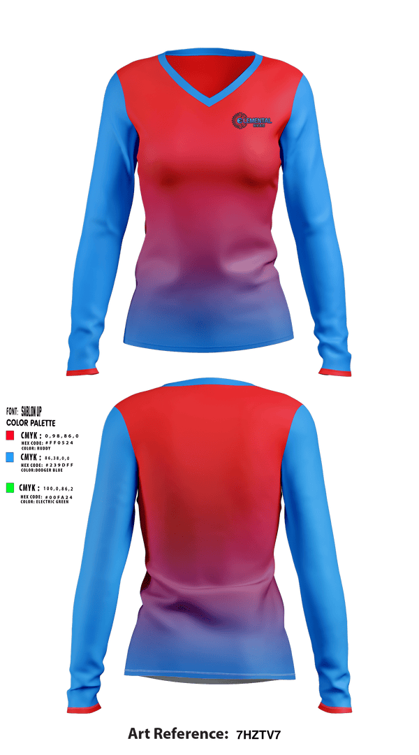 Women's Long Sleeve Vneck Shirt, Elemental HVAC, , Teamtime, Team time, sublimation, custom sports apparel, team uniforms, spirit wear, spiritwear, sports uniforms, custom shirts, team store, custom team store, fundraiser sports, apparel fundraiser