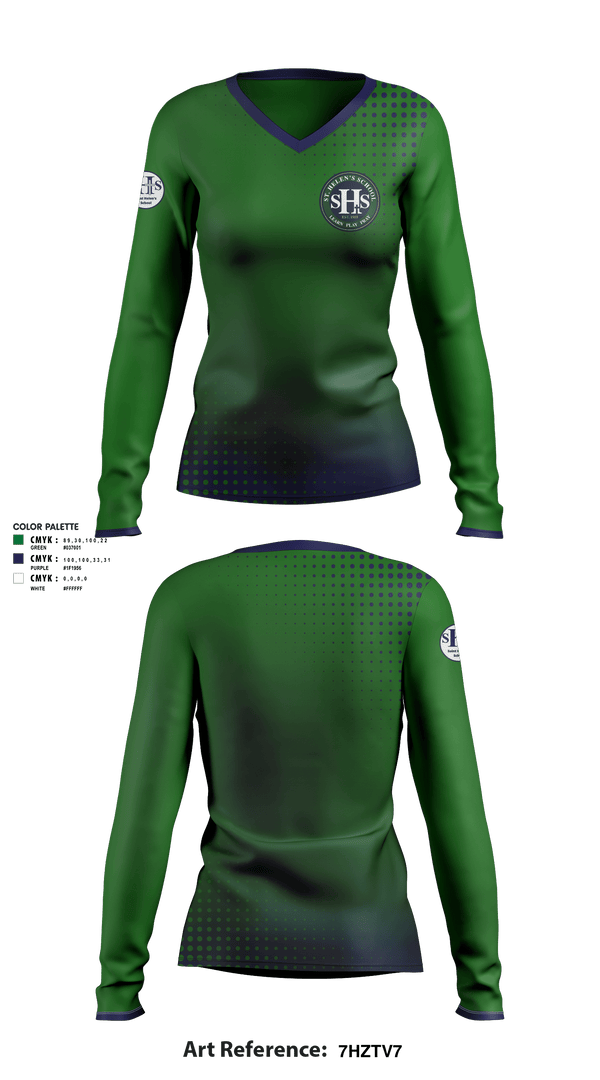 Women's Long Sleeve Vneck Shirt, St Helens School, Spirit Store, Teamtime, Team time, sublimation, custom sports apparel, team uniforms, spirit wear, spiritwear, sports uniforms, custom shirts, team store, custom team store, fundraiser sports, apparel fundraiser