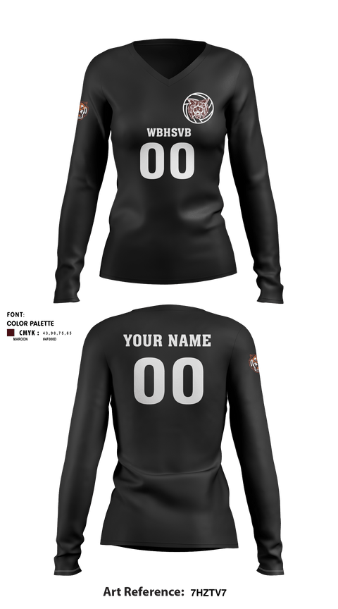Women's Long Sleeve Vneck Shirt, West Bridgewater High School Volleyball, Women's Volleyball, Teamtime, Team time, sublimation, custom sports apparel, team uniforms, spirit wear, spiritwear, sports uniforms, custom shirts, team store, custom team store, fundraiser sports, apparel fundraiser