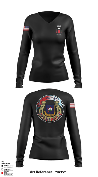 Women's Long Sleeve Vneck Shirt, 4/409th BSB, Army, Teamtime, Team time, sublimation, custom sports apparel, team uniforms, spirit wear, spiritwear, sports uniforms, custom shirts, team store, custom team store, fundraiser sports, apparel fundraiser