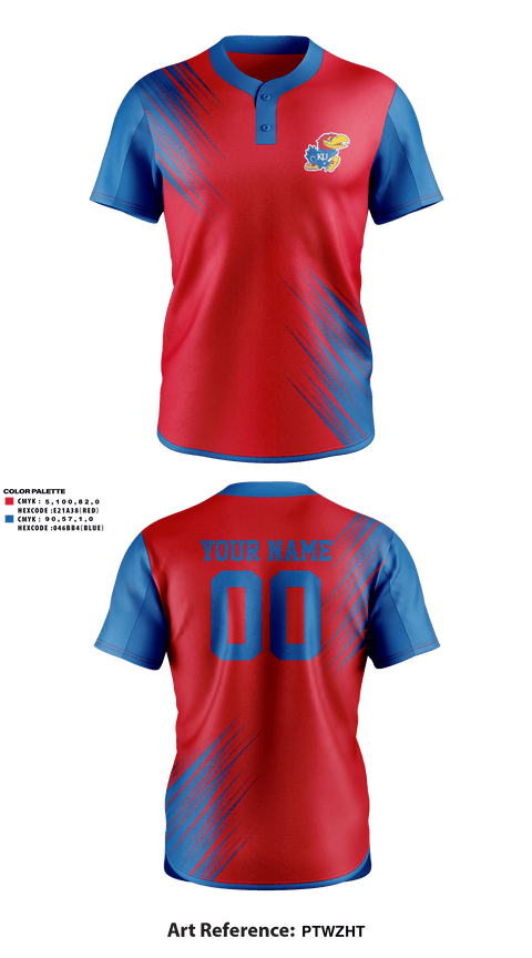 Two Button Softball Jersey, University of Kansas Softball, Softball, Teamtime, Team time, sublimation, custom sports apparel, team uniforms, spirit wear, spiritwear, sports uniforms, custom shirts, team store, custom team store, fundraiser sports, apparel fundraiser