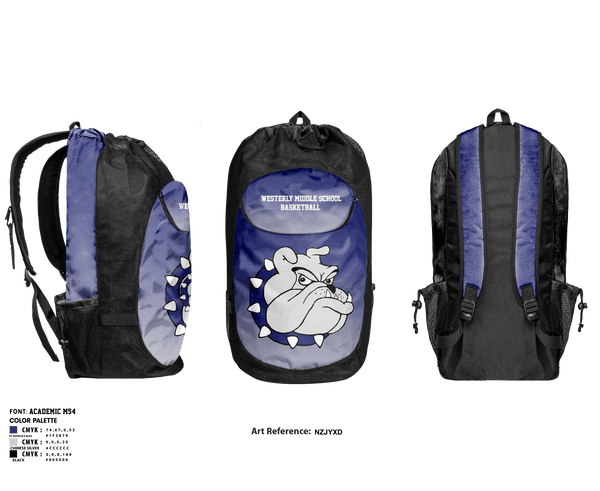 Gear Bag, Westerly Middle School Basketball, Men's Basketball, Teamtime, Team time, sublimation, custom sports apparel, team uniforms, spirit wear, spiritwear, sports uniforms, custom shirts, team store, custom team store, fundraiser sports, apparel fundraiser