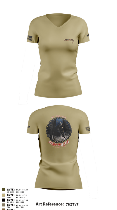 49th A co 1st Platoon REAPERS 78641109 Women's Short Sleeve V-neck Shirt - 5