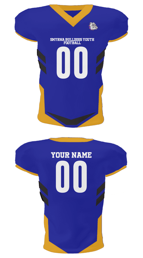Football Jersey, Smyrna Bulldogs Youth Football, Football, Teamtime, Team time, sublimation, custom sports apparel, team uniforms, spirit wear, spiritwear, sports uniforms, custom shirts, team store, custom team store, fundraiser sports, apparel fundraiser
