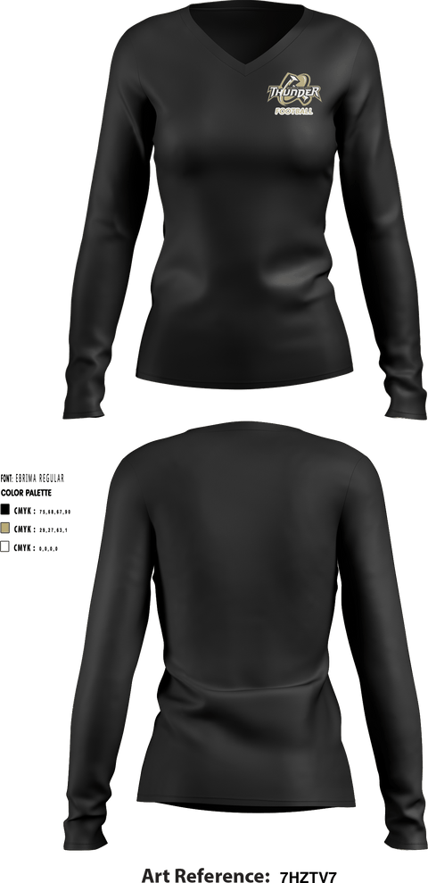 Women's Long Sleeve Vneck Shirt, Thunder Youth Football, Football, Teamtime, Team time, sublimation, custom sports apparel, team uniforms, spirit wear, spiritwear, sports uniforms, custom shirts, team store, custom team store, fundraiser sports, apparel fundraiser