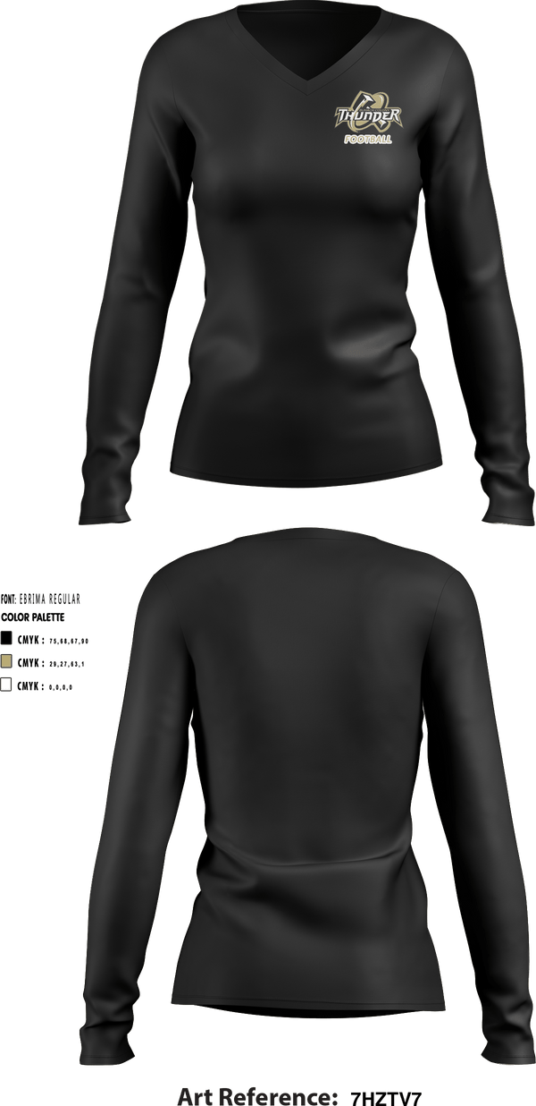 Women's Long Sleeve Vneck Shirt, Thunder Youth Football, Football, Teamtime, Team time, sublimation, custom sports apparel, team uniforms, spirit wear, spiritwear, sports uniforms, custom shirts, team store, custom team store, fundraiser sports, apparel fundraiser