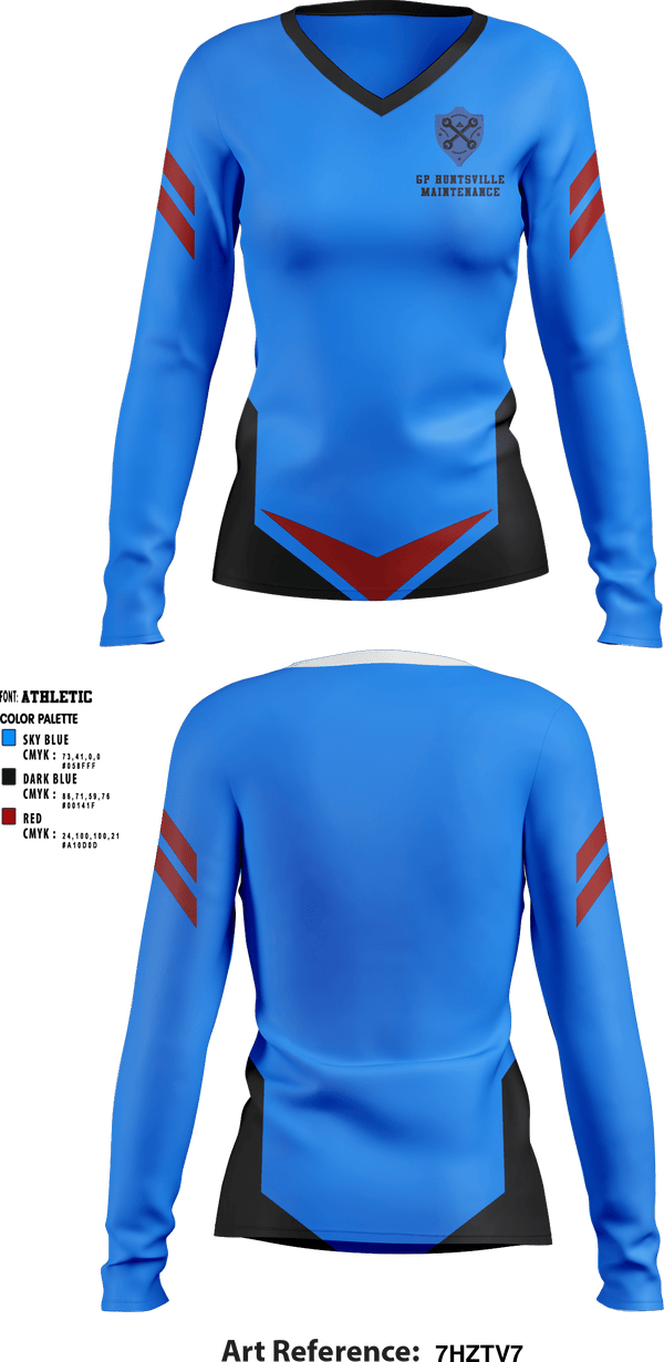Women's Long Sleeve Vneck Shirt, GP Huntsville MaintenanceGP Huntsville Maintenance, , Teamtime, Team time, sublimation, custom sports apparel, team uniforms, spirit wear, spiritwear, sports uniforms, custom shirts, team store, custom team store, fundraiser sports, apparel fundraiser