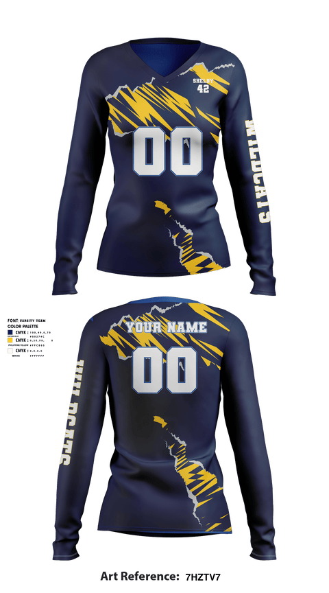 Long Sleeve Performance Shirt, Shelby Wildcats, Women's Volleyball, Teamtime, Team time, sublimation, custom sports apparel, team uniforms, spirit wear, spiritwear, sports uniforms, custom shirts, team store, custom team store, fundraiser sports, apparel fundraiser