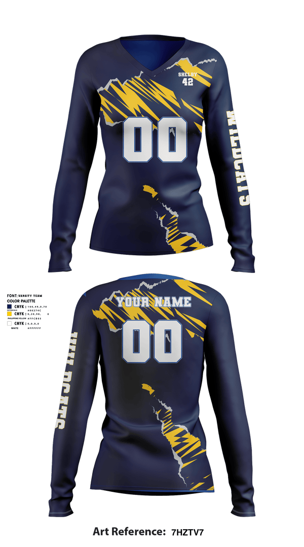 Long Sleeve Performance Shirt, Shelby Wildcats, Women's Volleyball, Teamtime, Team time, sublimation, custom sports apparel, team uniforms, spirit wear, spiritwear, sports uniforms, custom shirts, team store, custom team store, fundraiser sports, apparel fundraiser