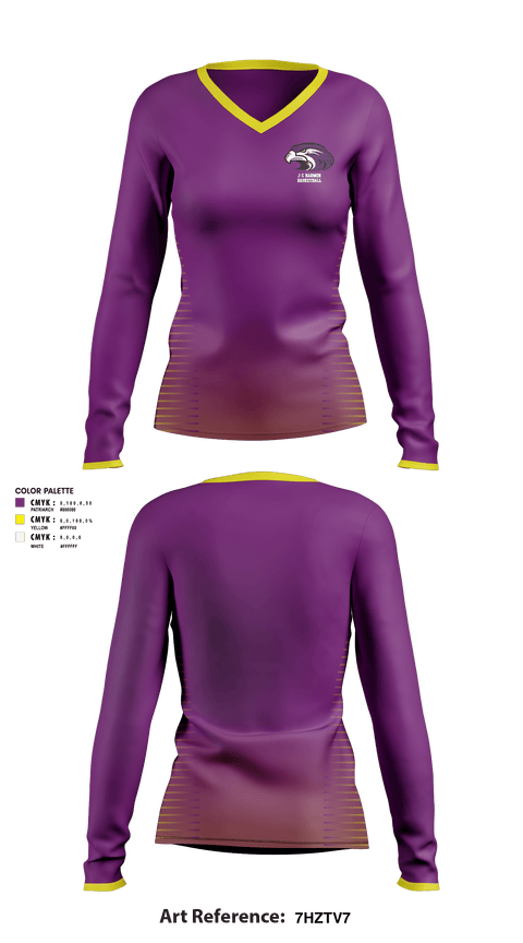Women's Long Sleeve Vneck Shirt, J C Harmon High School Basketball, Women's Basketball, Teamtime, Team time, sublimation, custom sports apparel, team uniforms, spirit wear, spiritwear, sports uniforms, custom shirts, team store, custom team store, fundraiser sports, apparel fundraiser