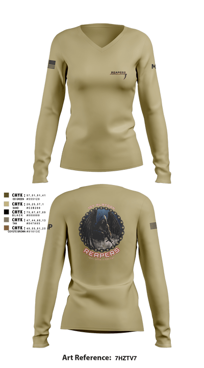 49th A co 1st Platoon REAPERS 78641109 Women's Long Sleeve V-neck Shirt - 5