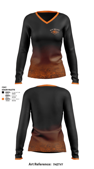Women's Long Sleeve Vneck Shirt, Elk Valley Senior High School, Spirit Store, Teamtime, Team time, sublimation, custom sports apparel, team uniforms, spirit wear, spiritwear, sports uniforms, custom shirts, team store, custom team store, fundraiser sports, apparel fundraiser
