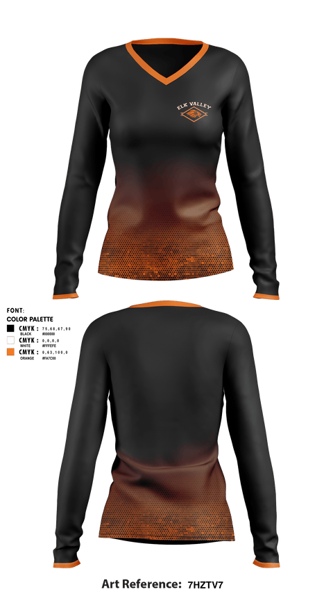 Women's Long Sleeve Vneck Shirt, Elk Valley Senior High School, Spirit Store, Teamtime, Team time, sublimation, custom sports apparel, team uniforms, spirit wear, spiritwear, sports uniforms, custom shirts, team store, custom team store, fundraiser sports, apparel fundraiser