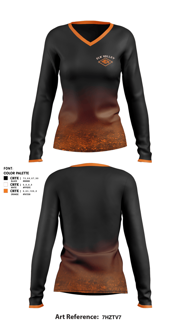 Women's Long Sleeve Vneck Shirt, Elk Valley Senior High School, Spirit Store, Teamtime, Team time, sublimation, custom sports apparel, team uniforms, spirit wear, spiritwear, sports uniforms, custom shirts, team store, custom team store, fundraiser sports, apparel fundraiser