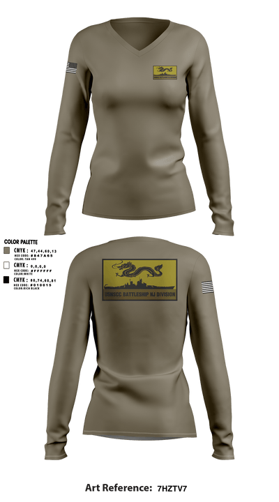 Battleship NJ Division 41582096 Women's Long Sleeve V-neck Shirt - 1