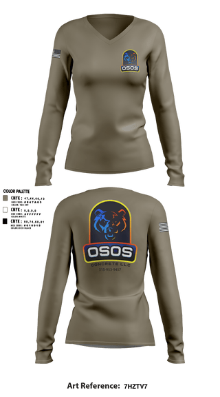 Women's Long Sleeve Vneck Shirt, OSOS CONCRETE LLC, , Teamtime, Team time, sublimation, custom sports apparel, team uniforms, spirit wear, spiritwear, sports uniforms, custom shirts, team store, custom team store, fundraiser sports, apparel fundraiser
