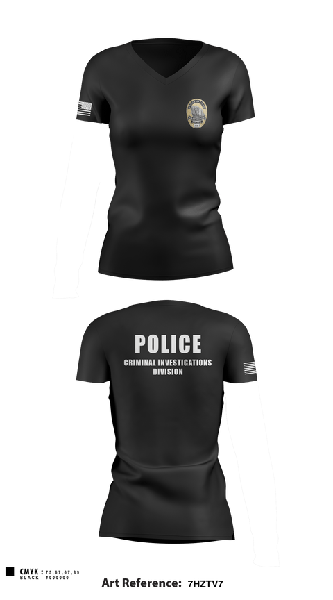 Women's Short Sleeve Vneck Shirt, POLICE CRIMINAL INVESTIGATIONS DIVISION, , Teamtime, Team time, sublimation, custom sports apparel, team uniforms, spirit wear, spiritwear, sports uniforms, custom shirts, team store, custom team store, fundraiser sports, apparel fundraiser