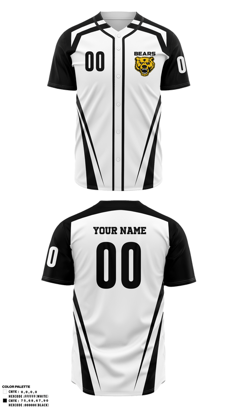 Full Button Baseball Jersey, Bears, Baseball, Teamtime, Team time, sublimation, custom sports apparel, team uniforms, spirit wear, spiritwear, sports uniforms, custom shirts, team store, custom team store, fundraiser sports, apparel fundraiser