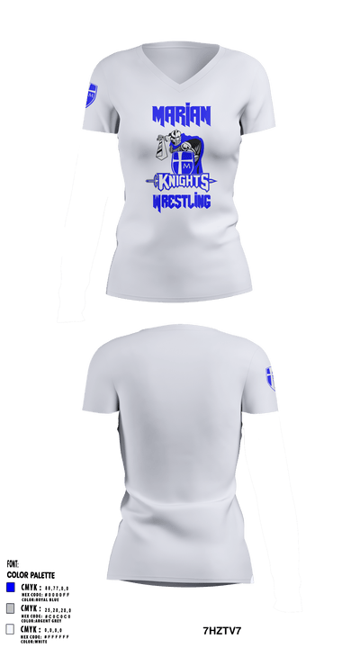 Marian High School Wrestling 1916456 Women's Short Sleeve V-neck Shirt - 46