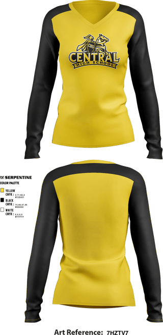 Women's Long Sleeve Vneck Shirt, Central High School, School Spirit Store, Teamtime, Team time, sublimation, custom sports apparel, team uniforms, spirit wear, spiritwear, sports uniforms, custom shirts, team store, custom team store, fundraiser sports, apparel fundraiser