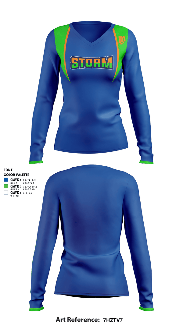 Women's Long Sleeve Vneck Shirt, Storm Track & Field, Track & Field, Teamtime, Team time, sublimation, custom sports apparel, team uniforms, spirit wear, spiritwear, sports uniforms, custom shirts, team store, custom team store, fundraiser sports, apparel fundraiser