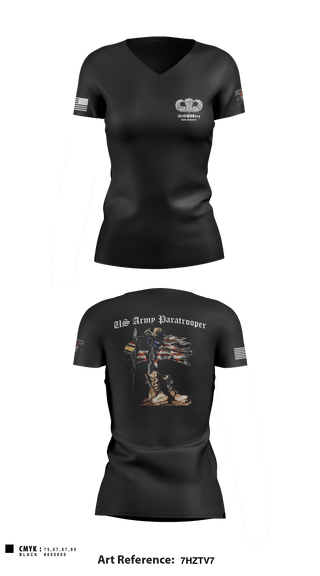 Women's Short Sleeve Vneck Shirt, 18th FA BDE Airborne, Army, Teamtime, Team time, sublimation, custom sports apparel, team uniforms, spirit wear, spiritwear, sports uniforms, custom shirts, team store, custom team store, fundraiser sports, apparel fundraiser