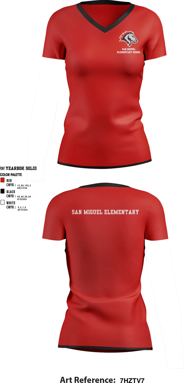 Women's Short Sleeve Vneck Shirt, San Miguel Elementary School, , Teamtime, Team time, sublimation, custom sports apparel, team uniforms, spirit wear, spiritwear, sports uniforms, custom shirts, team store, custom team store, fundraiser sports, apparel fundraiser
