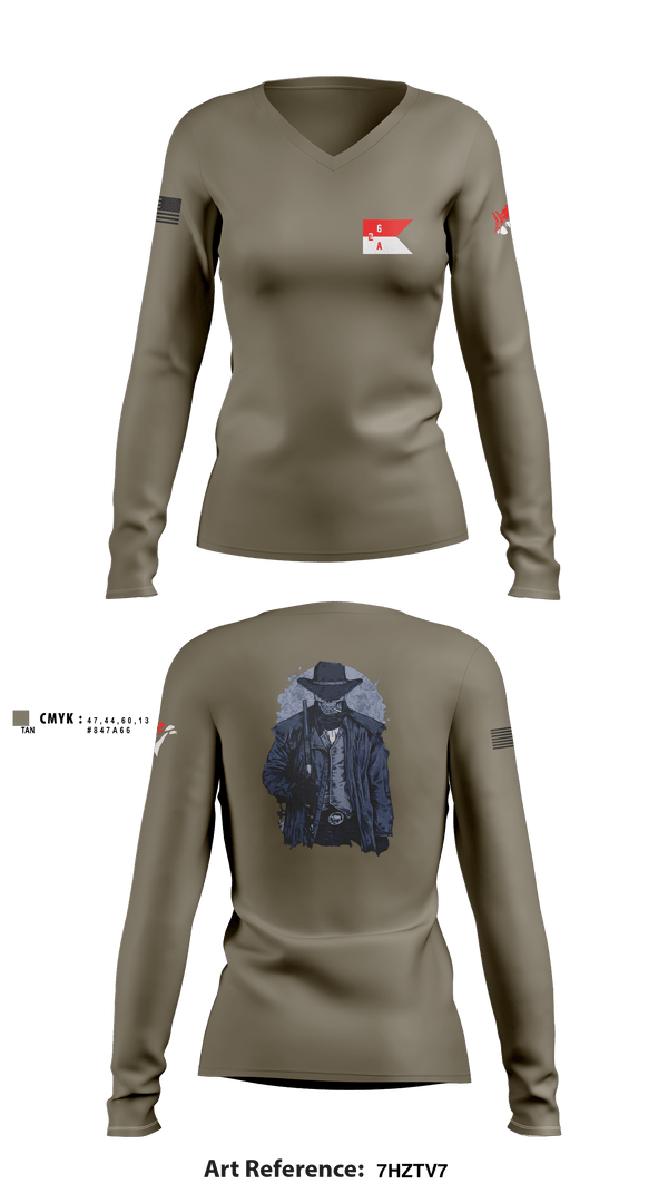 Women's Long Sleeve Vneck Shirt, 2-6 Cav A Trp, Army, Teamtime, Team time, sublimation, custom sports apparel, team uniforms, spirit wear, spiritwear, sports uniforms, custom shirts, team store, custom team store, fundraiser sports, apparel fundraiser