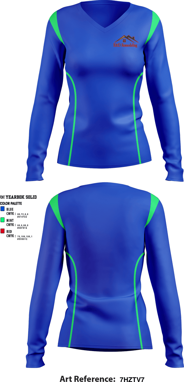 Women's Long Sleeve Vneck Shirt, E&D Remodeling and Siding LLC, , Teamtime, Team time, sublimation, custom sports apparel, team uniforms, spirit wear, spiritwear, sports uniforms, custom shirts, team store, custom team store, fundraiser sports, apparel fundraiser