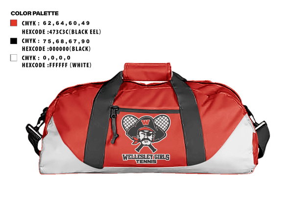 Duffle Bag, Wellesley Girls Tennis, Tennis, Teamtime, Team time, sublimation, custom sports apparel, team uniforms, spirit wear, spiritwear, sports uniforms, custom shirts, team store, custom team store, fundraiser sports, apparel fundraiser