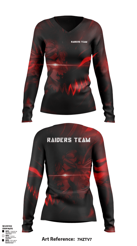 Women's Long Sleeve Vneck Shirt, Raiders team, , Teamtime, Team time, sublimation, custom sports apparel, team uniforms, spirit wear, spiritwear, sports uniforms, custom shirts, team store, custom team store, fundraiser sports, apparel fundraiser