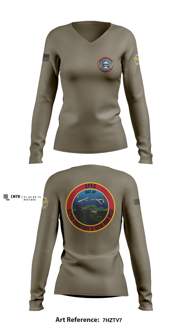 Women's Long Sleeve Vneck Shirt, A Co, 2-13th AVN REGT, , Teamtime, Team time, sublimation, custom sports apparel, team uniforms, spirit wear, spiritwear, sports uniforms, custom shirts, team store, custom team store, fundraiser sports, apparel fundraiser